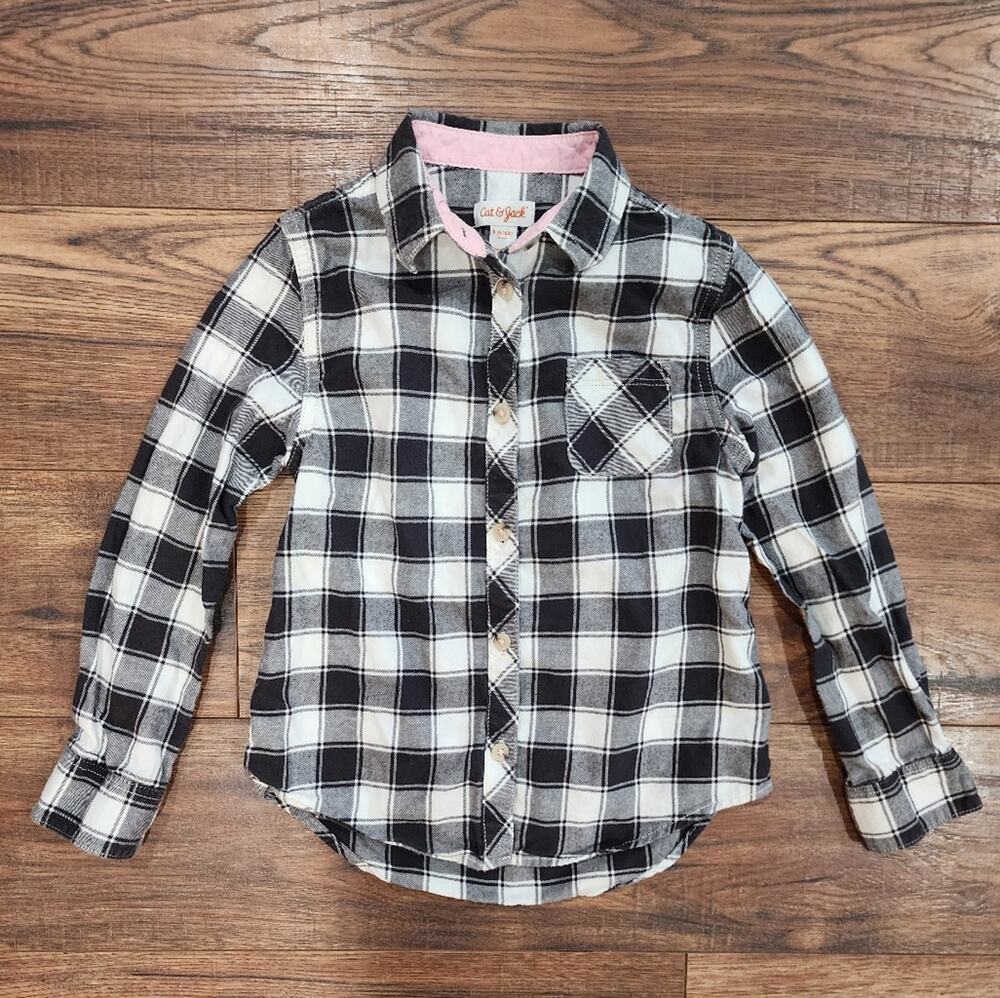 Cat & Jack Girl's Plaid Checkered Button Down Long Sleeve Casual Top Size 6